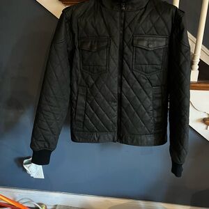 American Rag Men's Quilted Hooded Black Moto Jacket Sz L